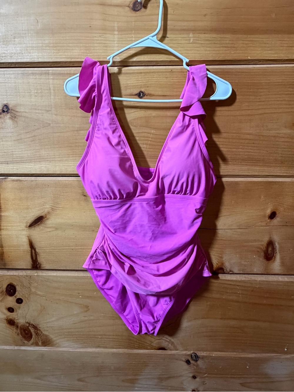 Ellen Tracy Pink One-Piece Swimsuit with Ruffle Straps